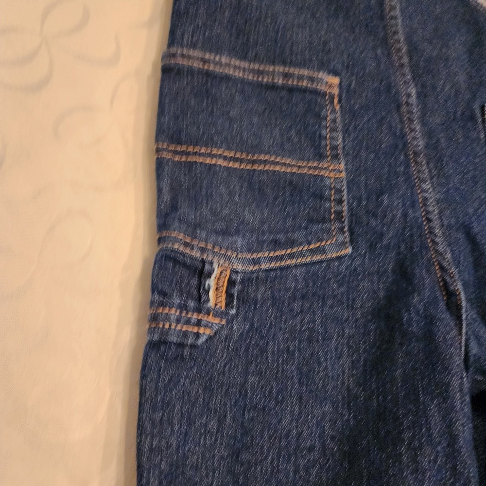 OshKosh B'gosh 3T Carpenter Overalls Dark Wash Denim Flannel Lined Buffalo Plaid - Picture 11 of 16